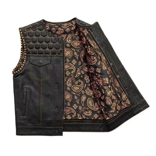 Men black gold leather biker - gold,